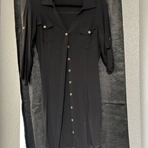 Guess Black Midi Dress with Gold Accents